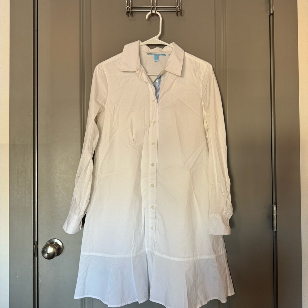 Draper James White Shirt Dress with Blue Striped Collar